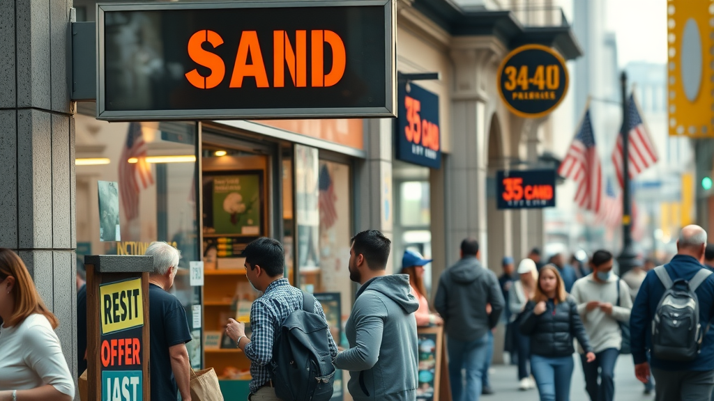 small business storefront with digital marketing offer city street