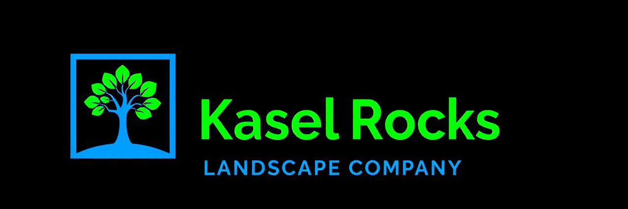 Modern landscaping company logo with green tree and bold text for Kasel Rocks