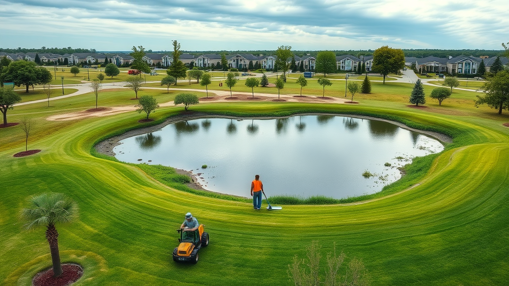 Expert commercial lawn maintenance tackles HOA property and pond care
