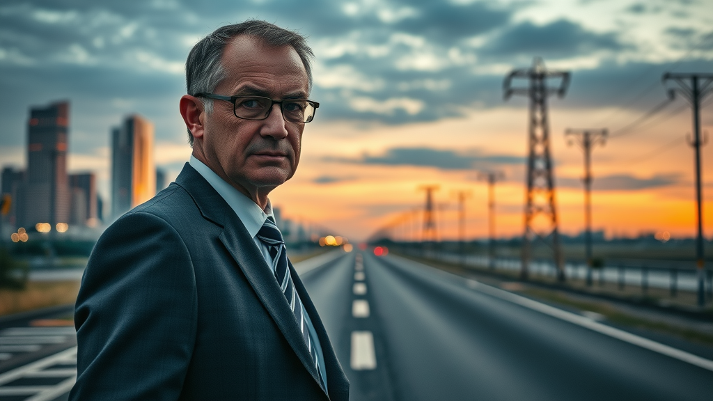 Business leader hesitating at a digital crossroads between old marketing tactics and modern strategies