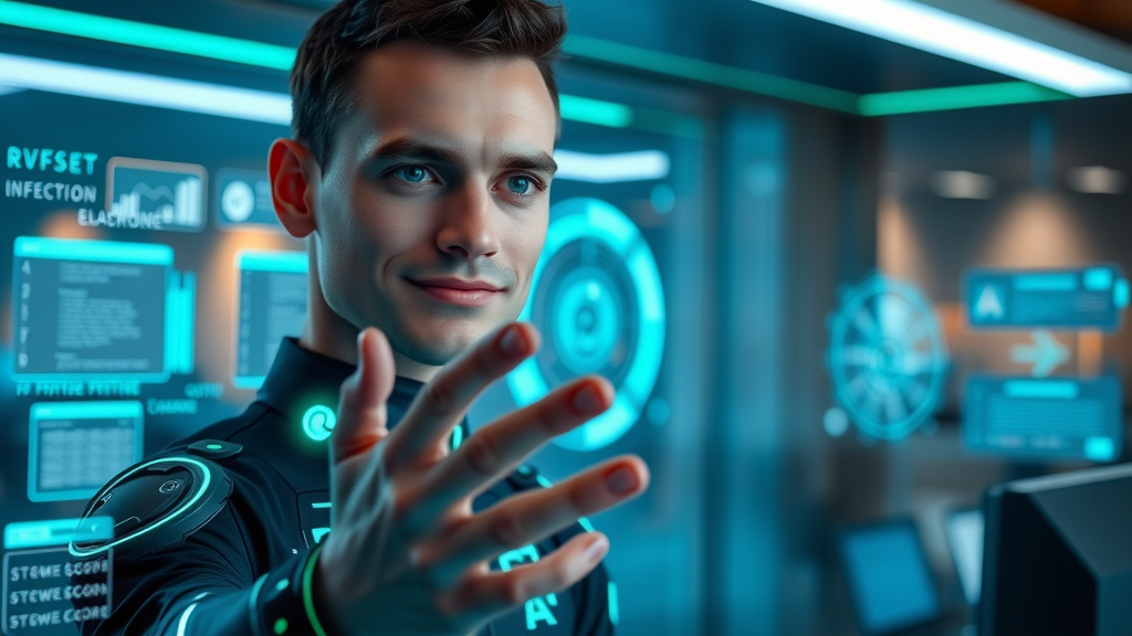 ai seo software interfaces for SurferSEO, Clearscope, and Jasper in ultra-modern office