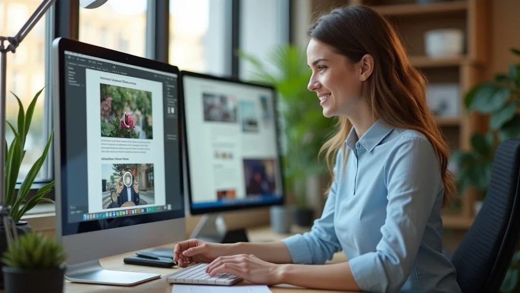 Small business repurposing blogs and short-form video content for AI search optimization in a well-organized studio