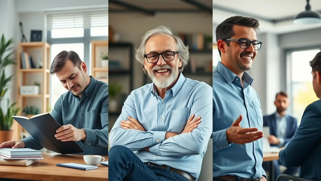 Split scene graphic showing solo entrepreneur, coach with group, and strategist with business leaders in AI SEO strategy roles