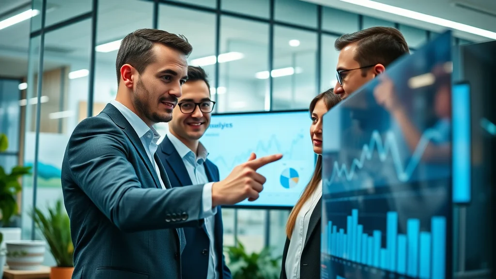 Modern business team analyzing digital analytics dashboard with AI SEO strategy insights