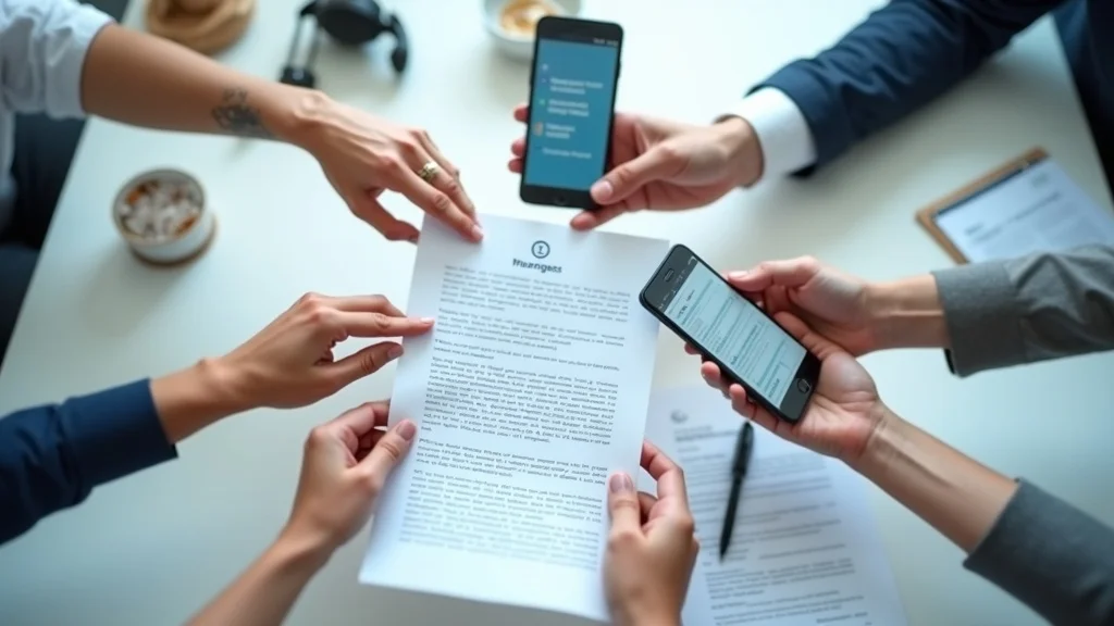 marketing and content formats - Hands holding blog post printout, smartphone, headphones, business report, photorealistic set, soft blue and wood tones, high texture clarity