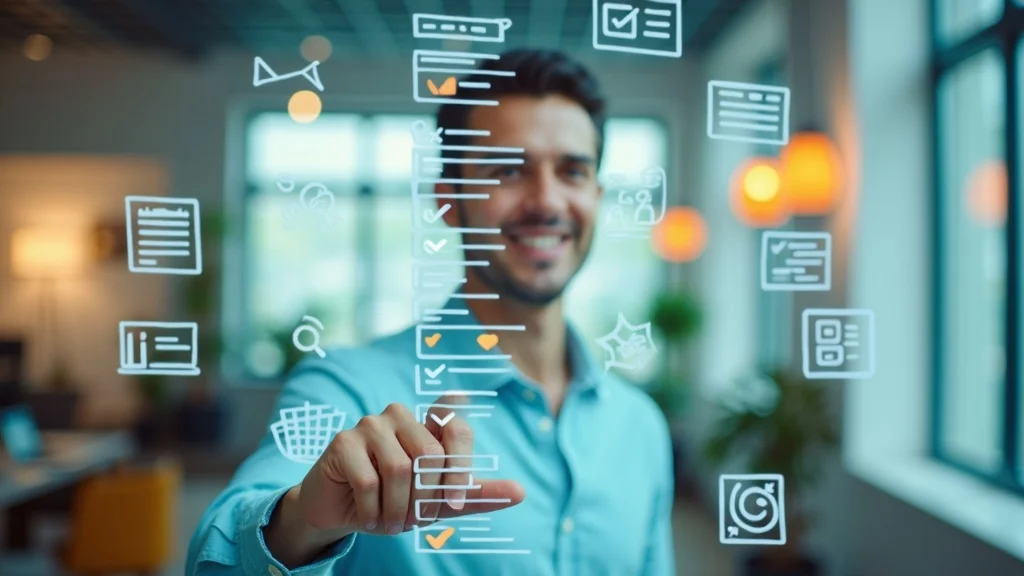 marketer ticking off answer engine optimization checklist for AI SEO content, digital checklist in bright office