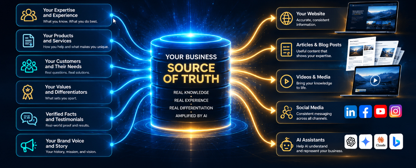 Business Source of Truth connects real-world expertise, company experience, brand voice, and verified information to AI-powered marketing